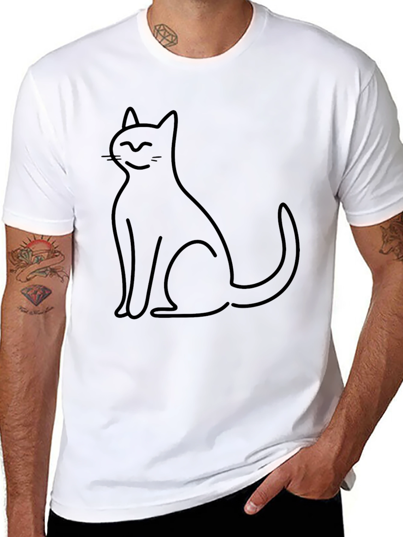 Minimalist Cat T-Shirt - Black