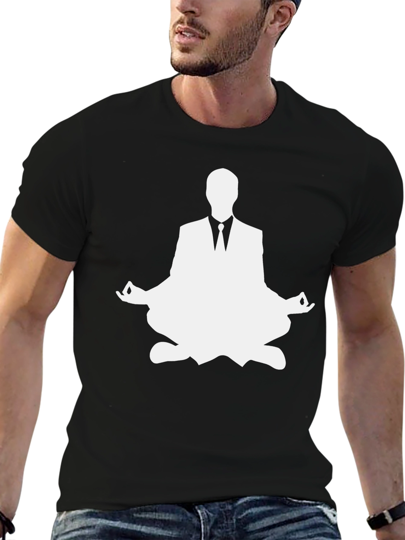 Meditating Business Man Graphic Tee - Black Cotton T-Shirt