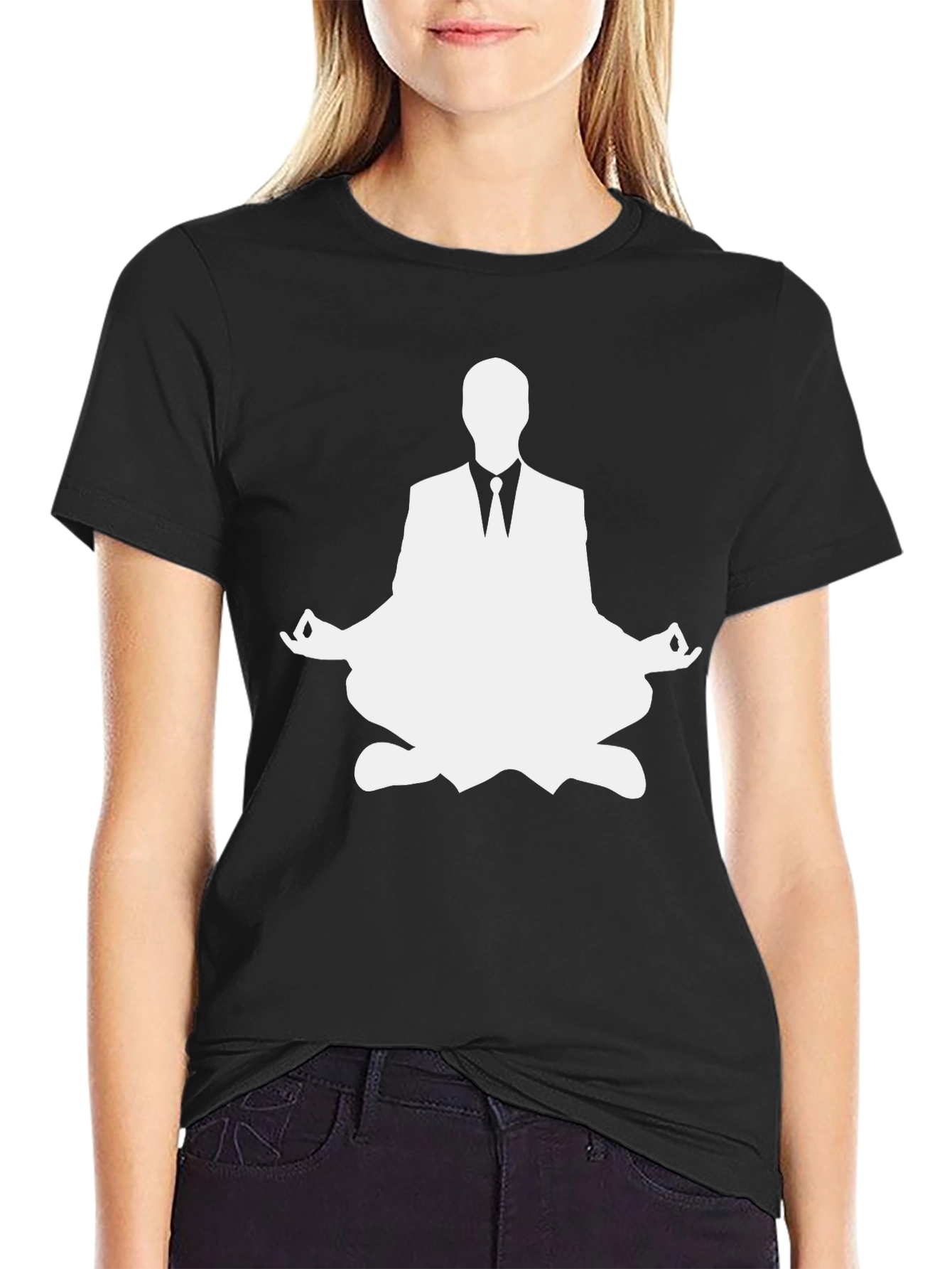 Meditating Business Man Graphic Tee - Black Cotton T-Shirt
