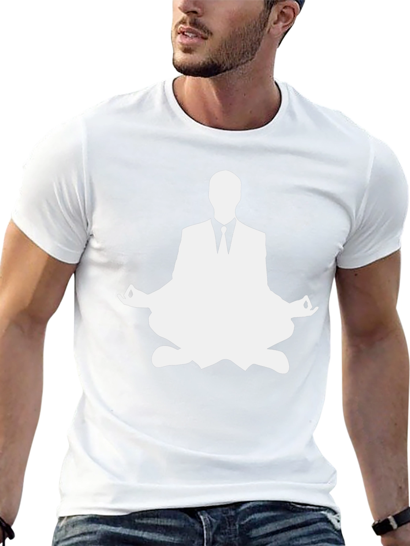 Meditating Business Man Graphic Tee - Black Cotton T-Shirt