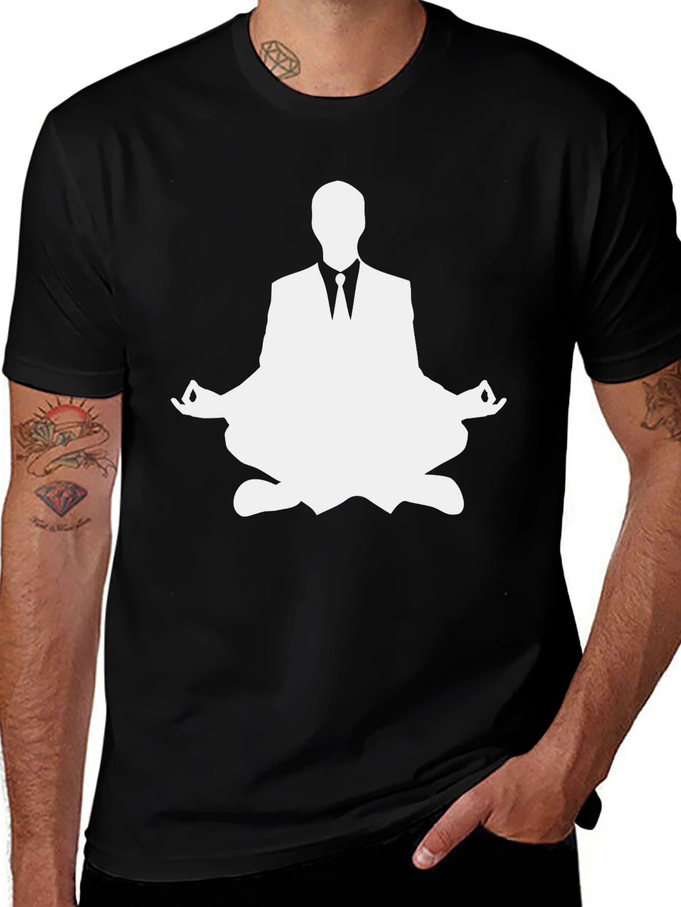 Meditating Business Man Graphic Tee - Black Cotton T-Shirt