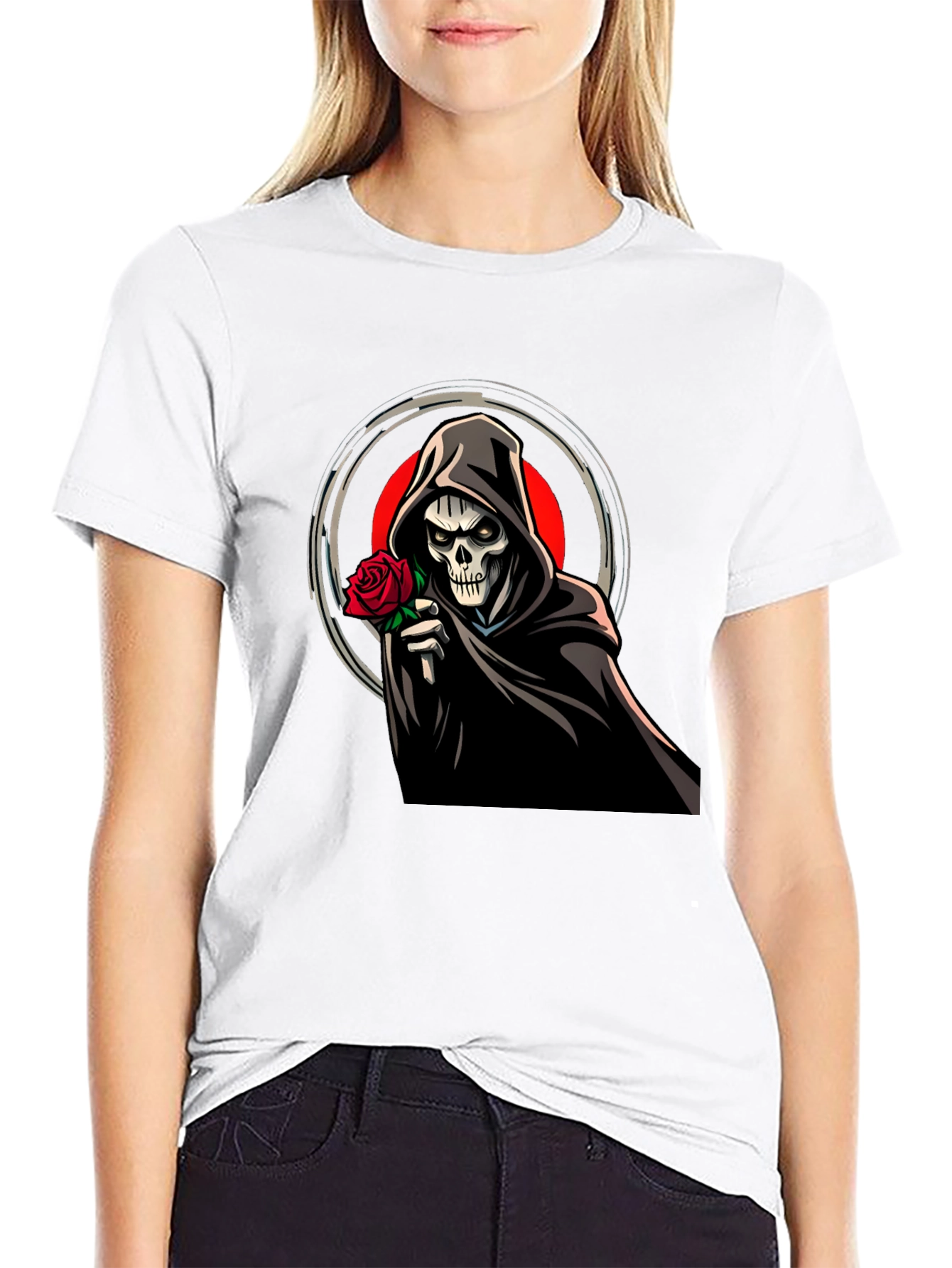 Grim Reaper Rose Graphic Black Tee