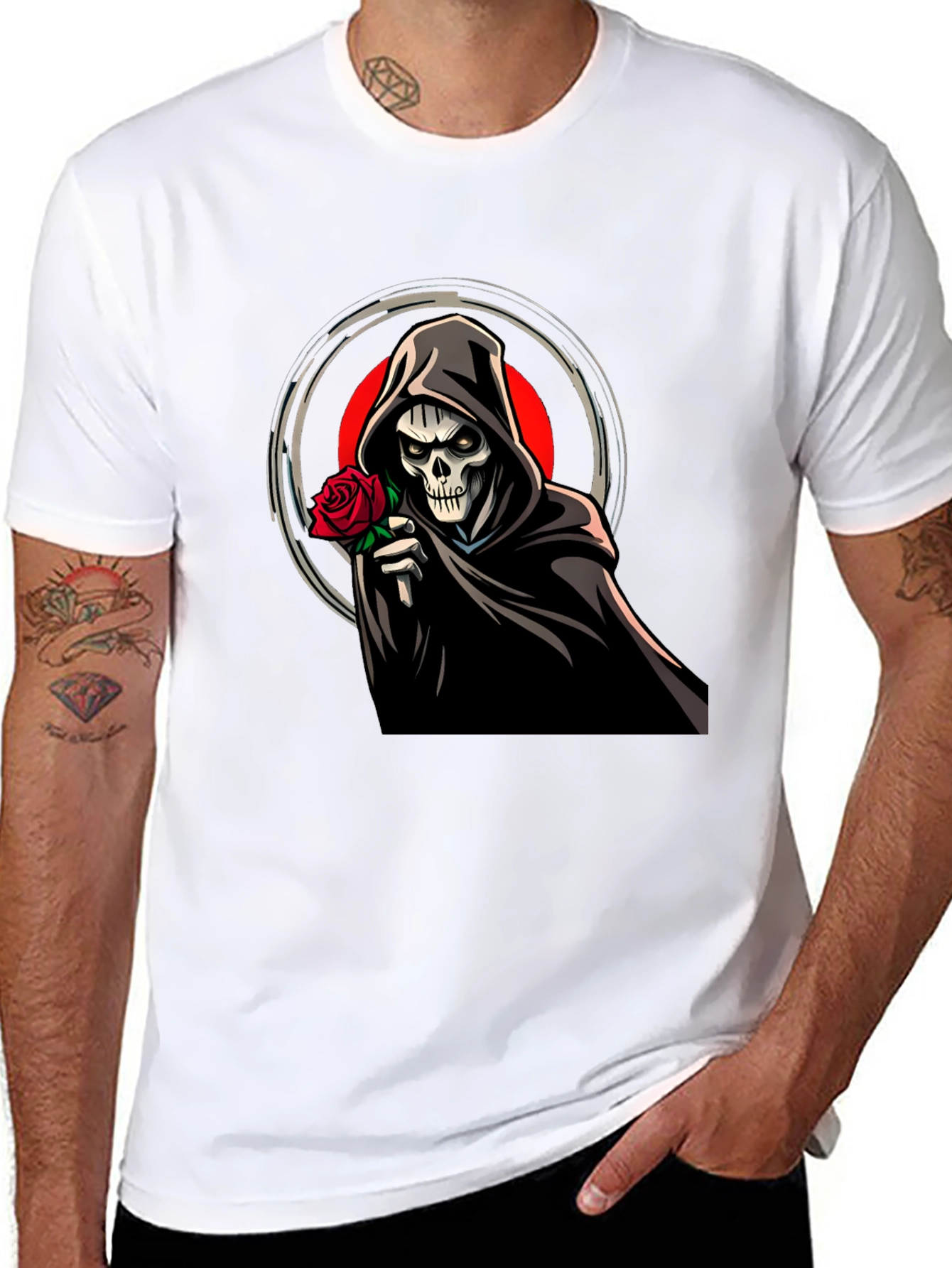 Grim Reaper Rose Graphic Black Tee
