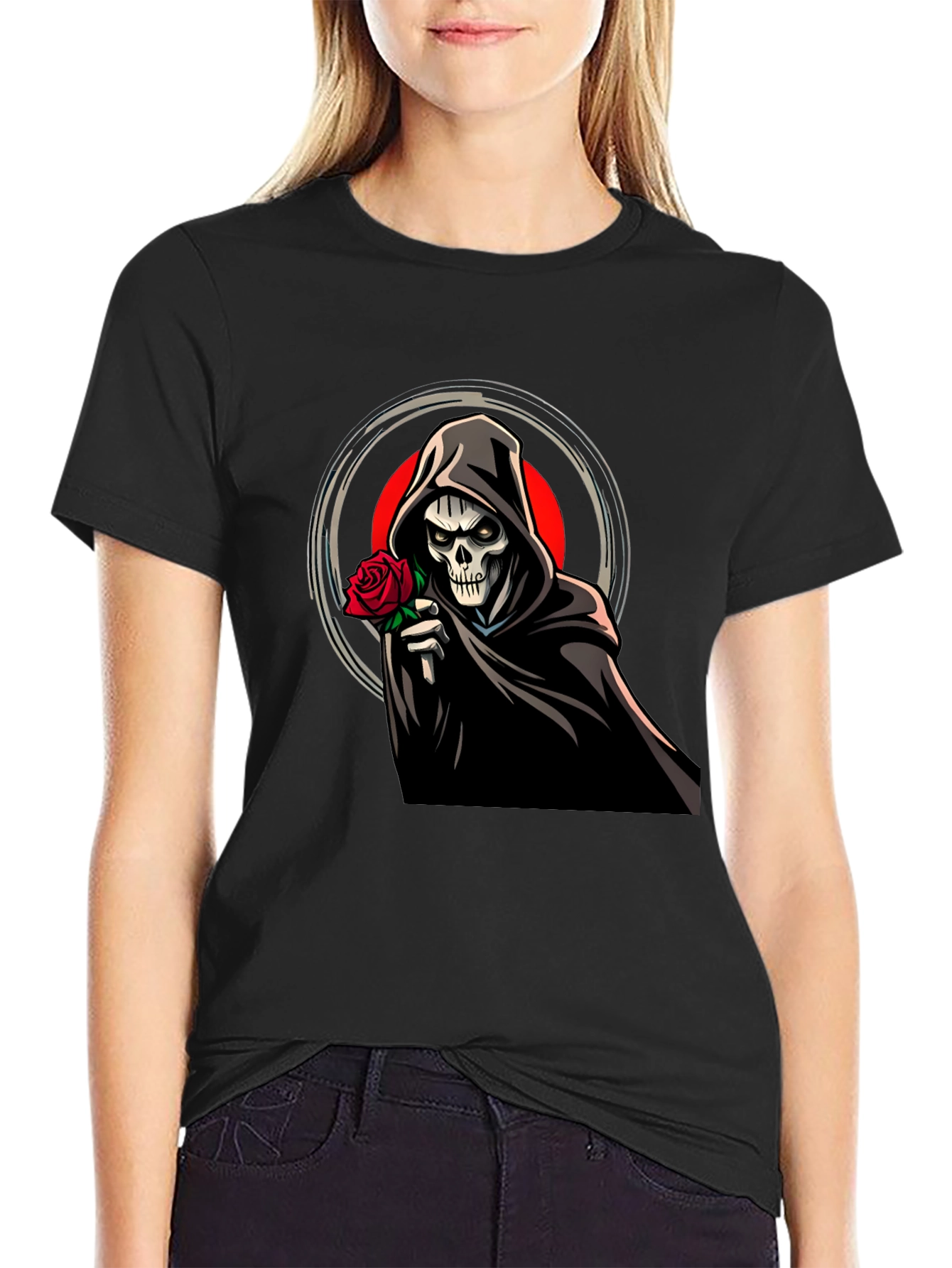 Grim Reaper Rose Graphic Black Tee
