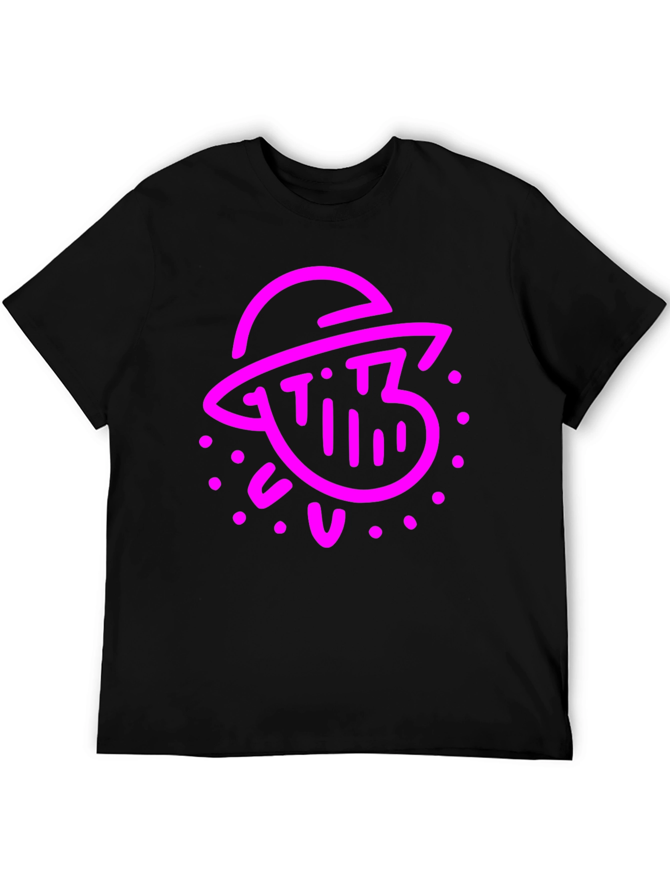 Retro Pink Alien Graphic Black T-Shirt