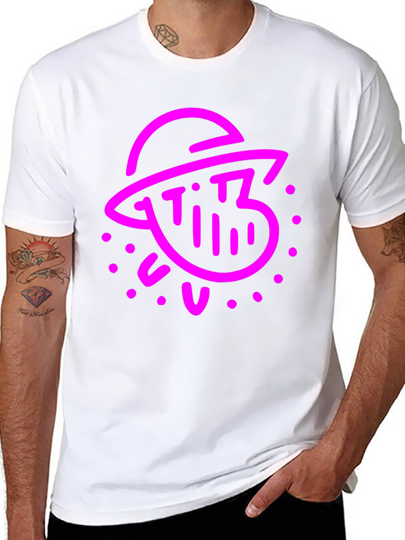 Retro Pink Alien Graphic Black T-Shirt