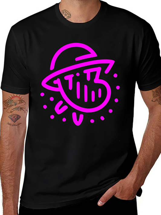 Retro Pink Alien Graphic Black T-Shirt