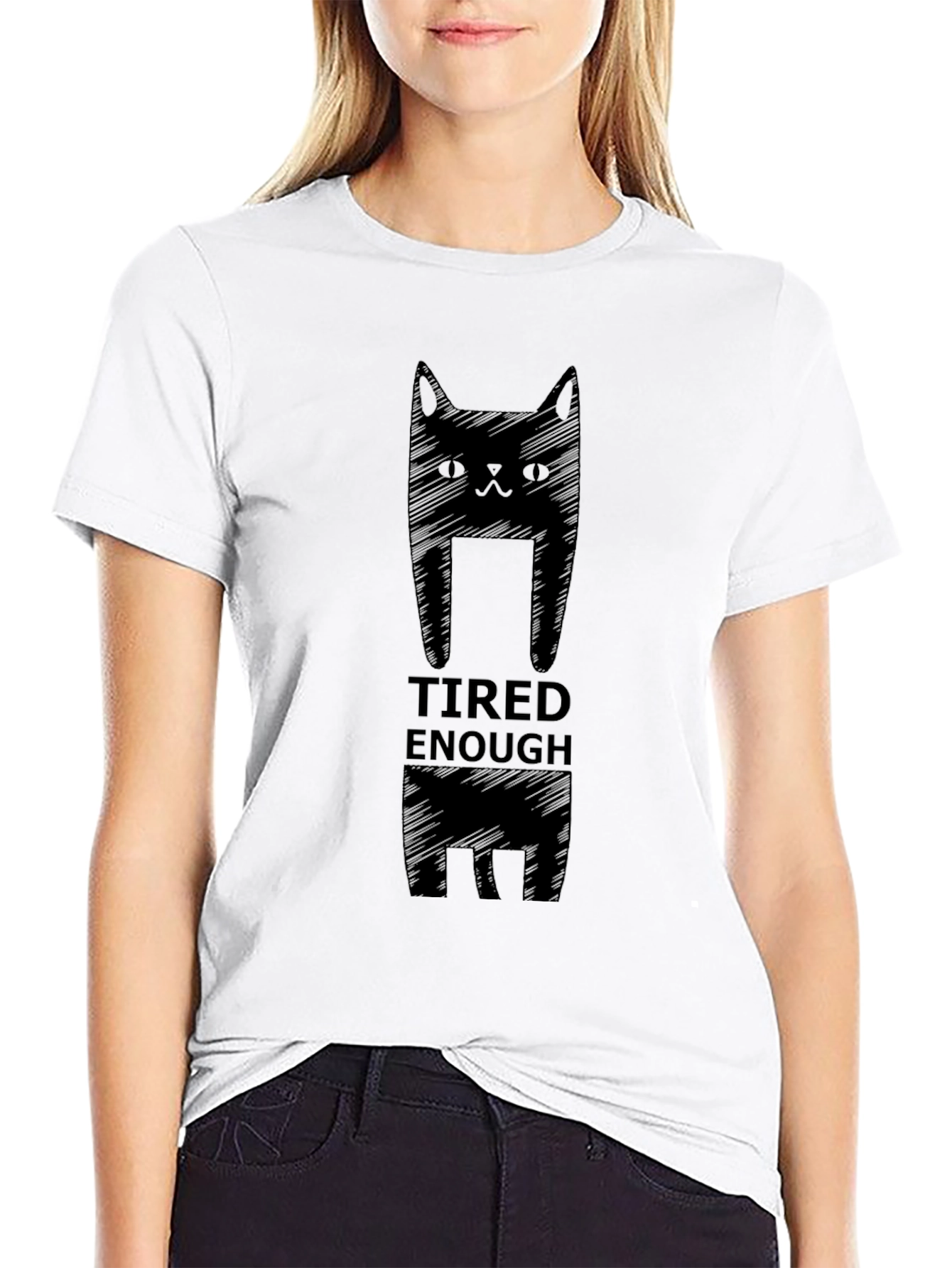 Tired Enough Cat Graphic Tee - Mens Black T-Shirt