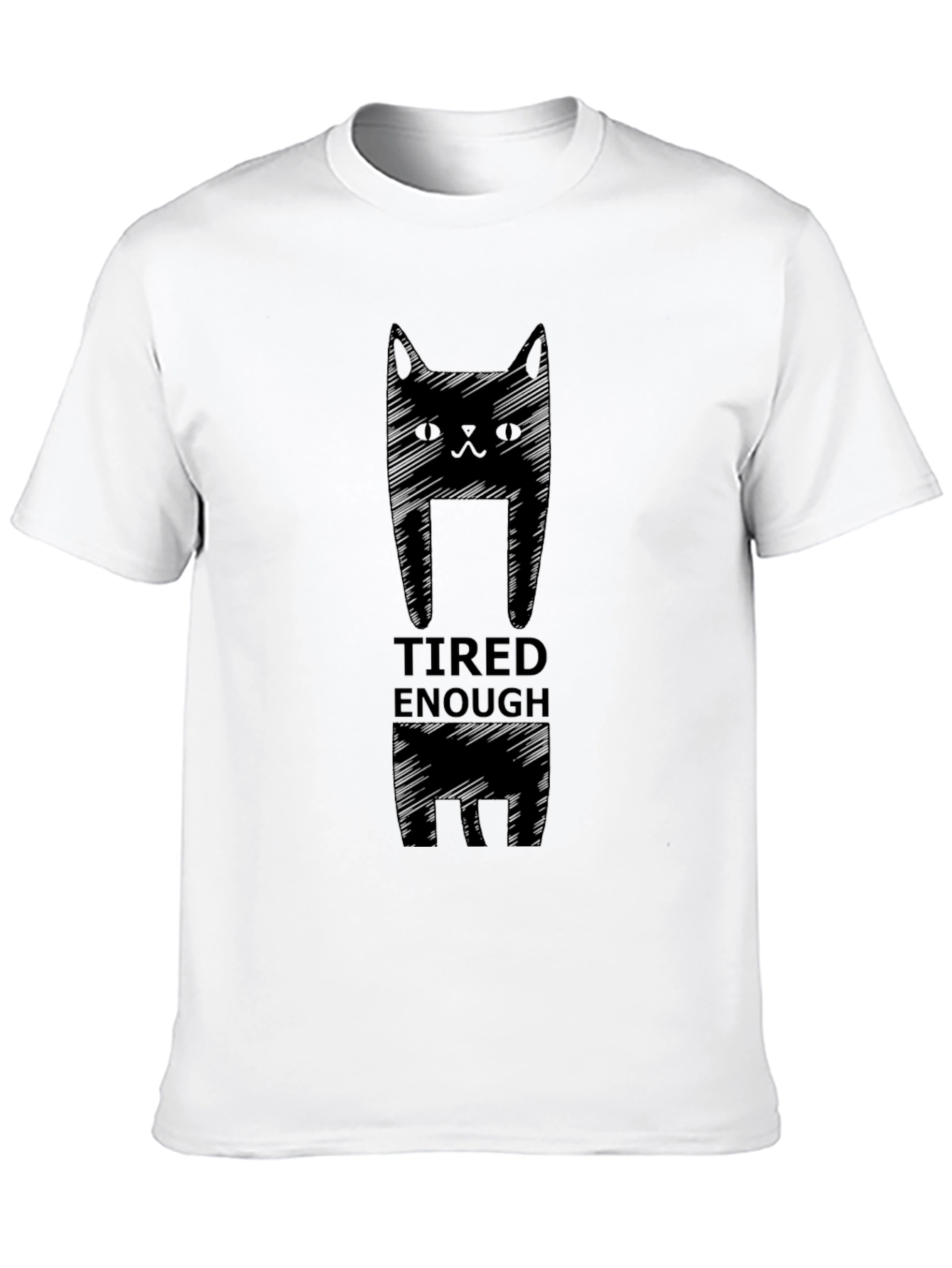 Tired Enough Cat Graphic Tee - Mens Black T-Shirt