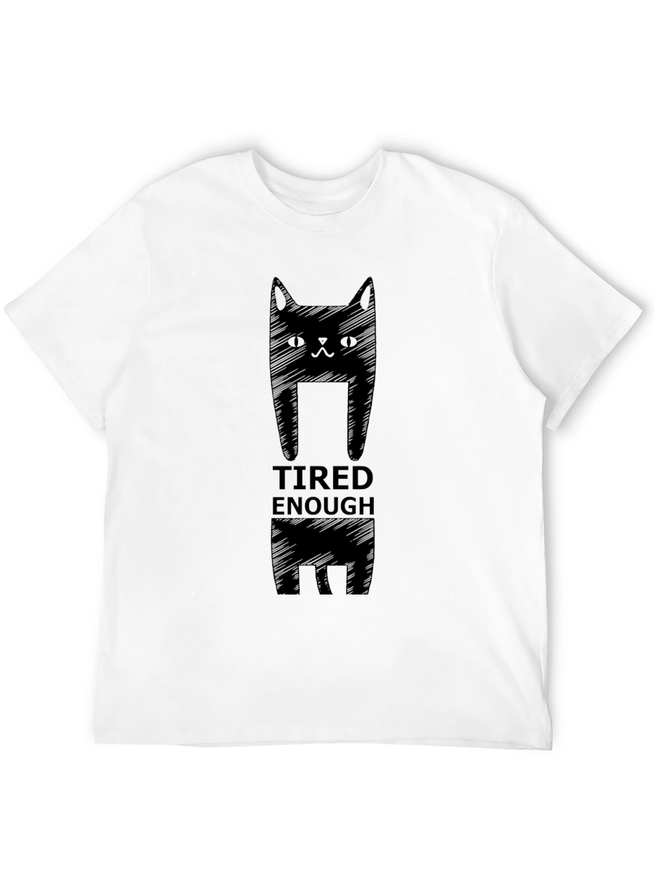 Tired Enough Cat Graphic Tee - Mens Black T-Shirt
