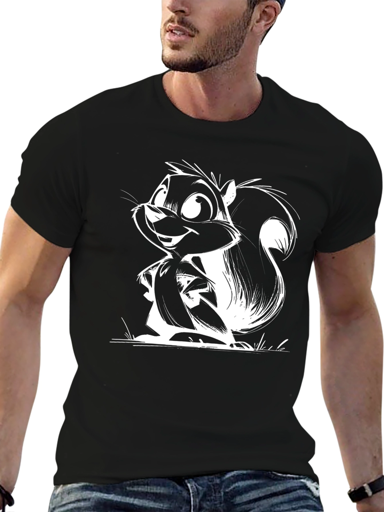 Squirrel Cartoon Graphic Black T-Shirt