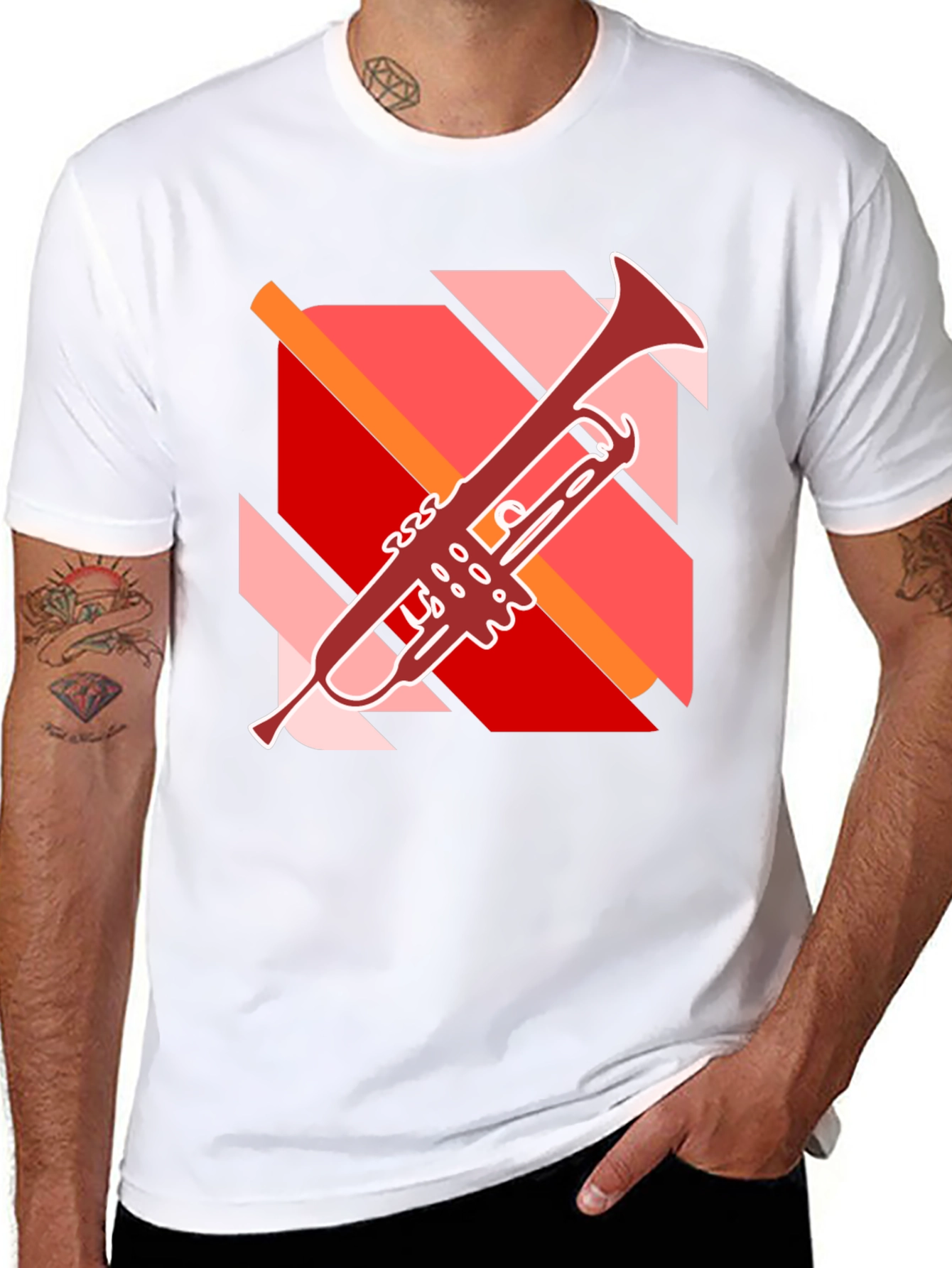 Abstract Trumpet Graphic Black T-Shirt