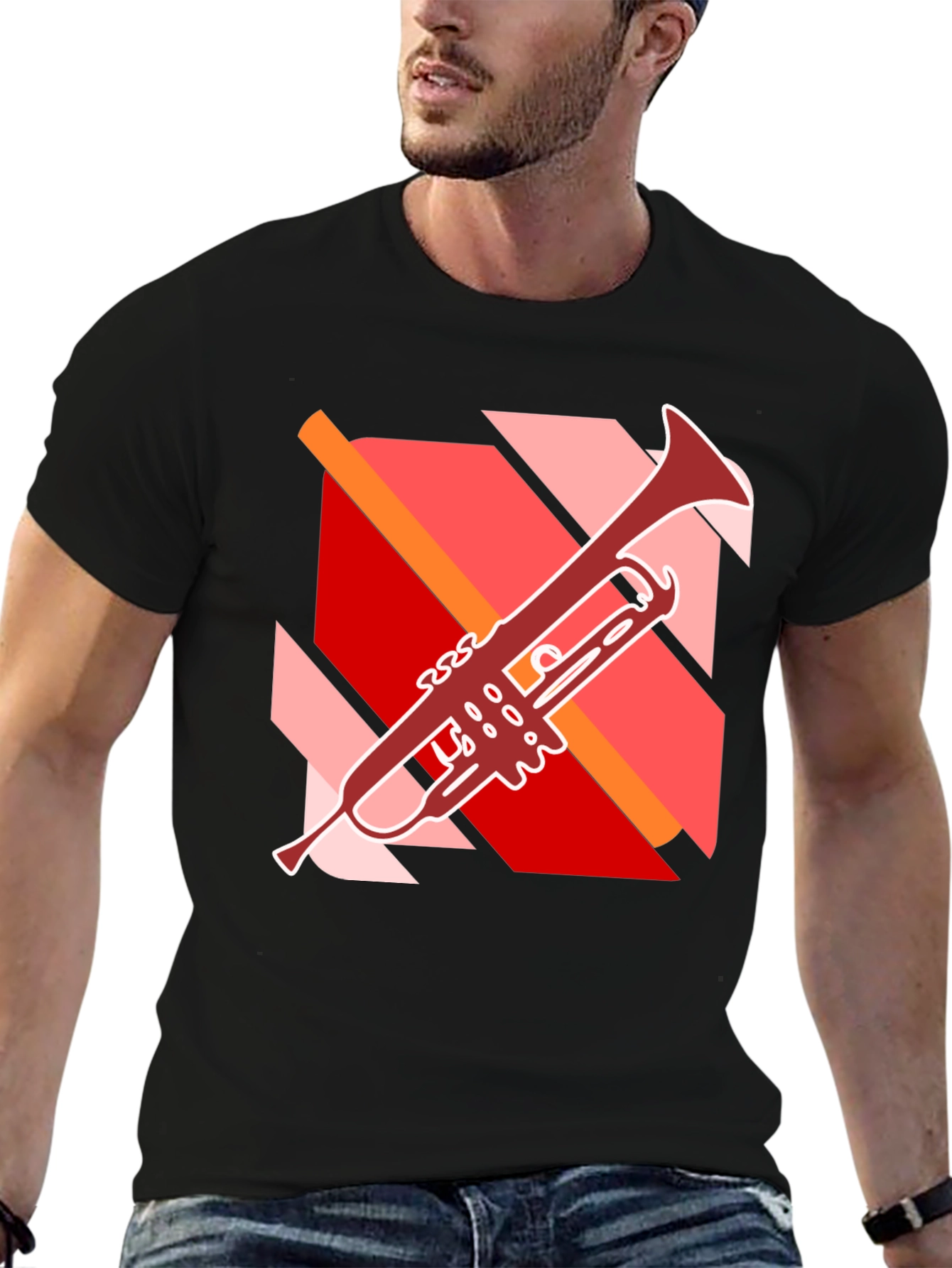 Abstract Trumpet Graphic Black T-Shirt