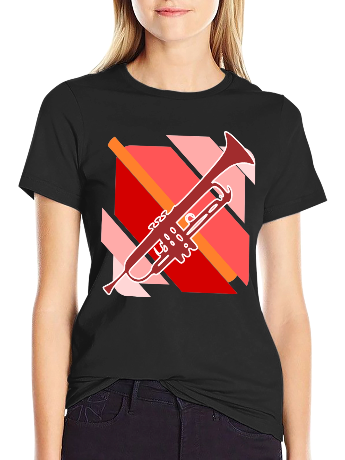 Abstract Trumpet Graphic Black T-Shirt