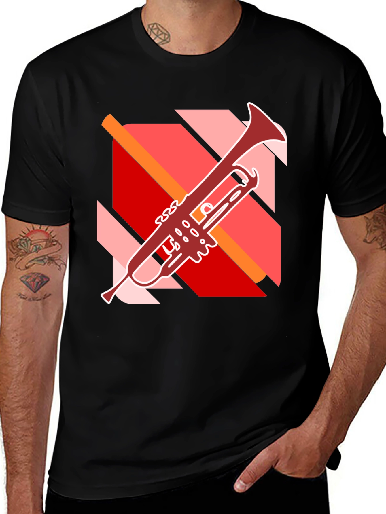 Abstract Trumpet Graphic Black T-Shirt