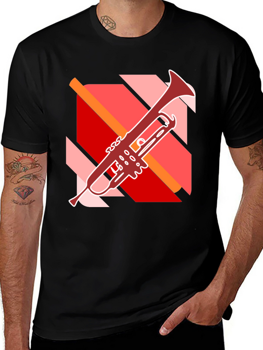 Abstract Trumpet Graphic Black T-Shirt