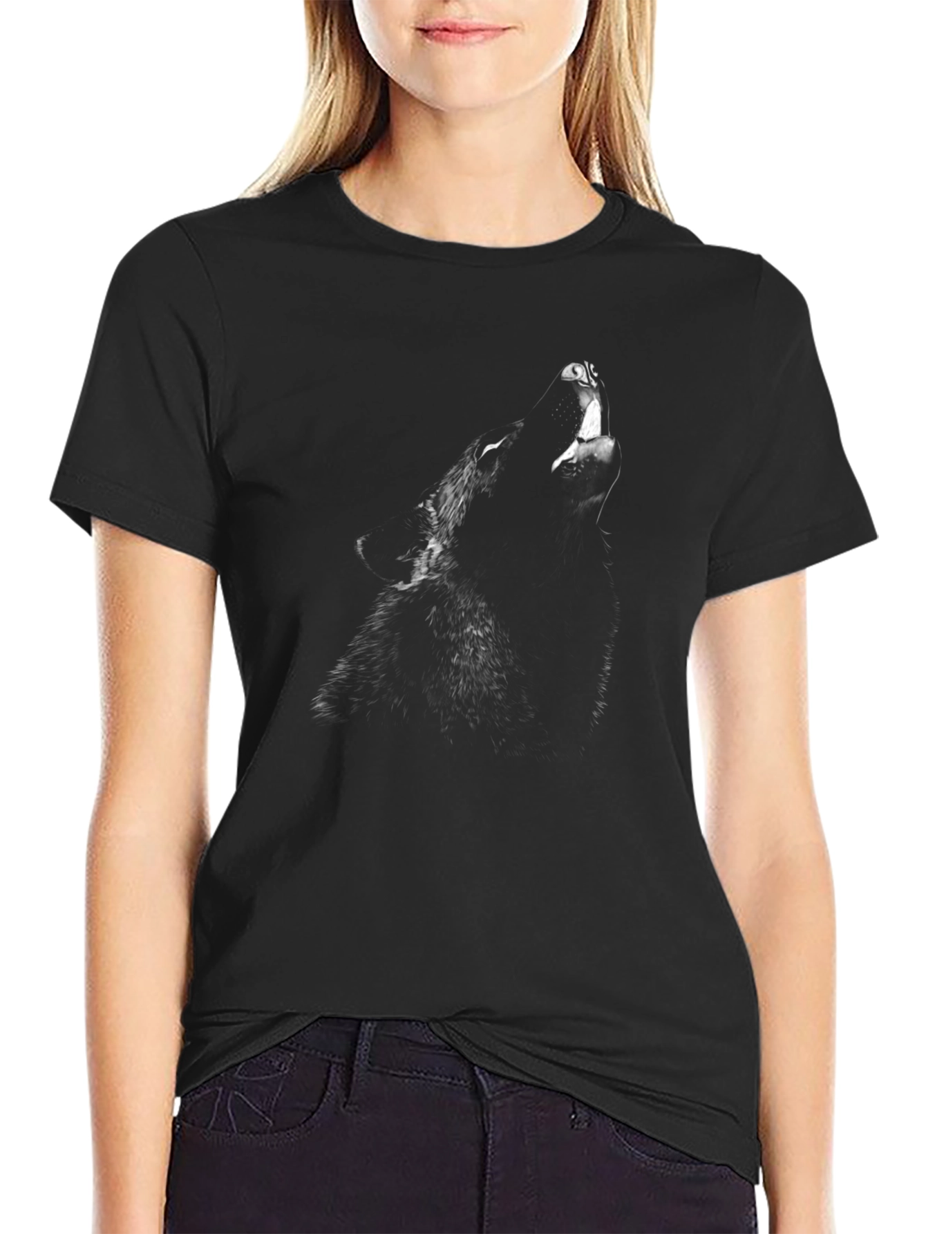 Mens Black Wolf Graphic Print T-Shirt