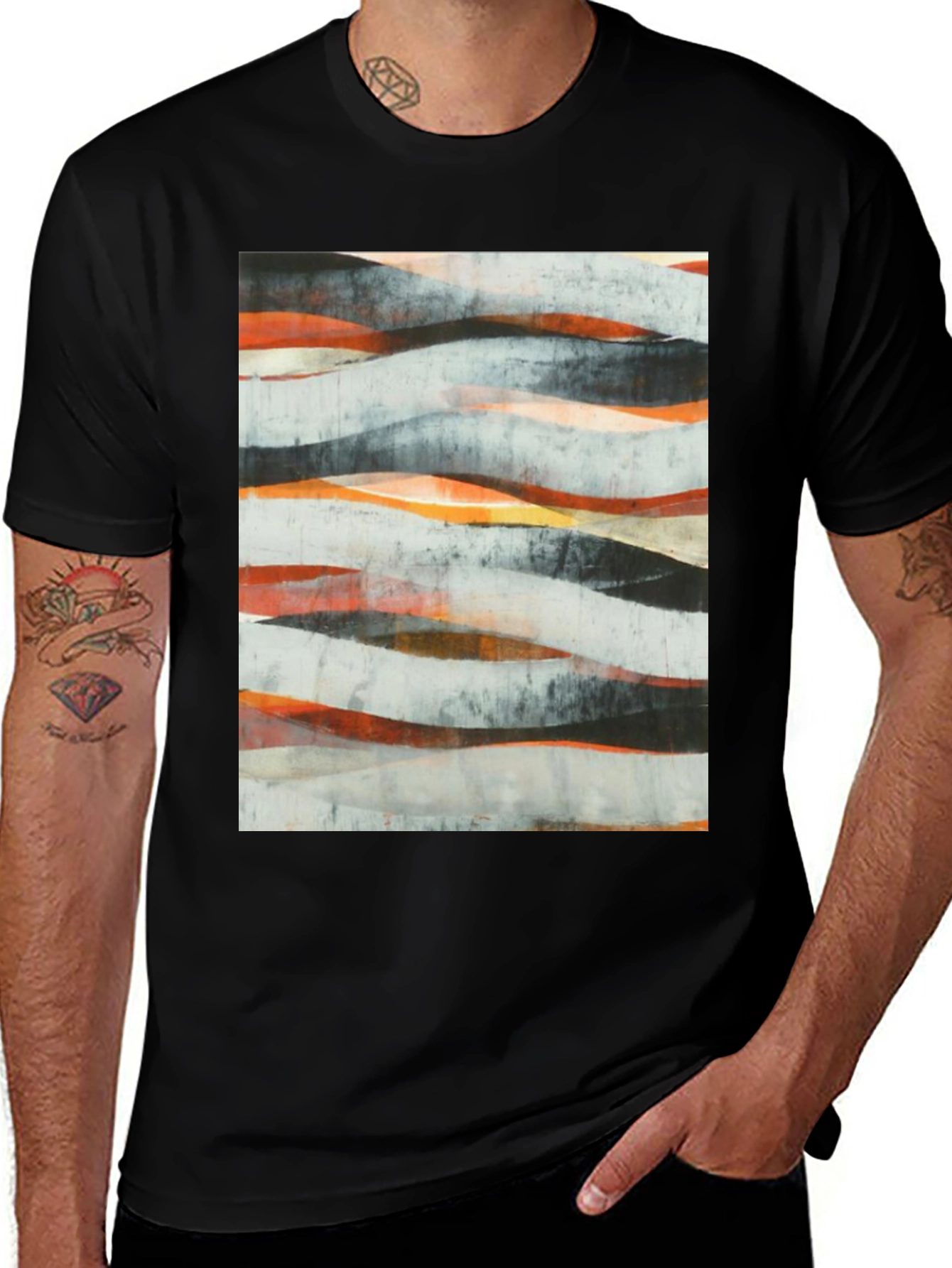 Abstract Wave Art Black T-Shirt - Modern Graphic Tee