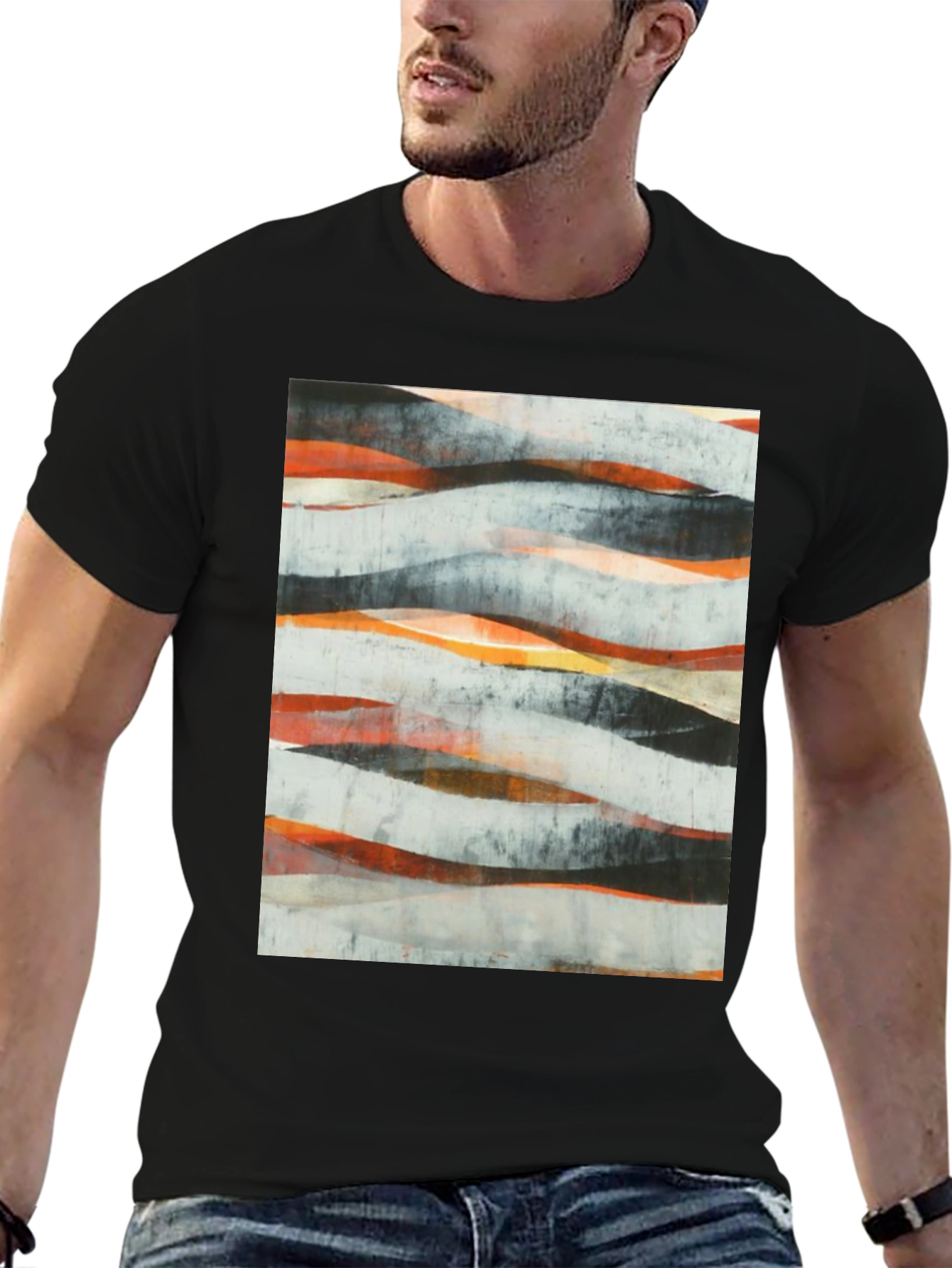 Abstract Wave Art Black T-Shirt - Modern Graphic Tee