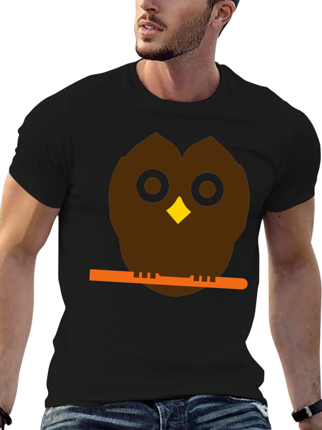 Owl on Branch Graphic Tee - Unisex Black T-Shirt