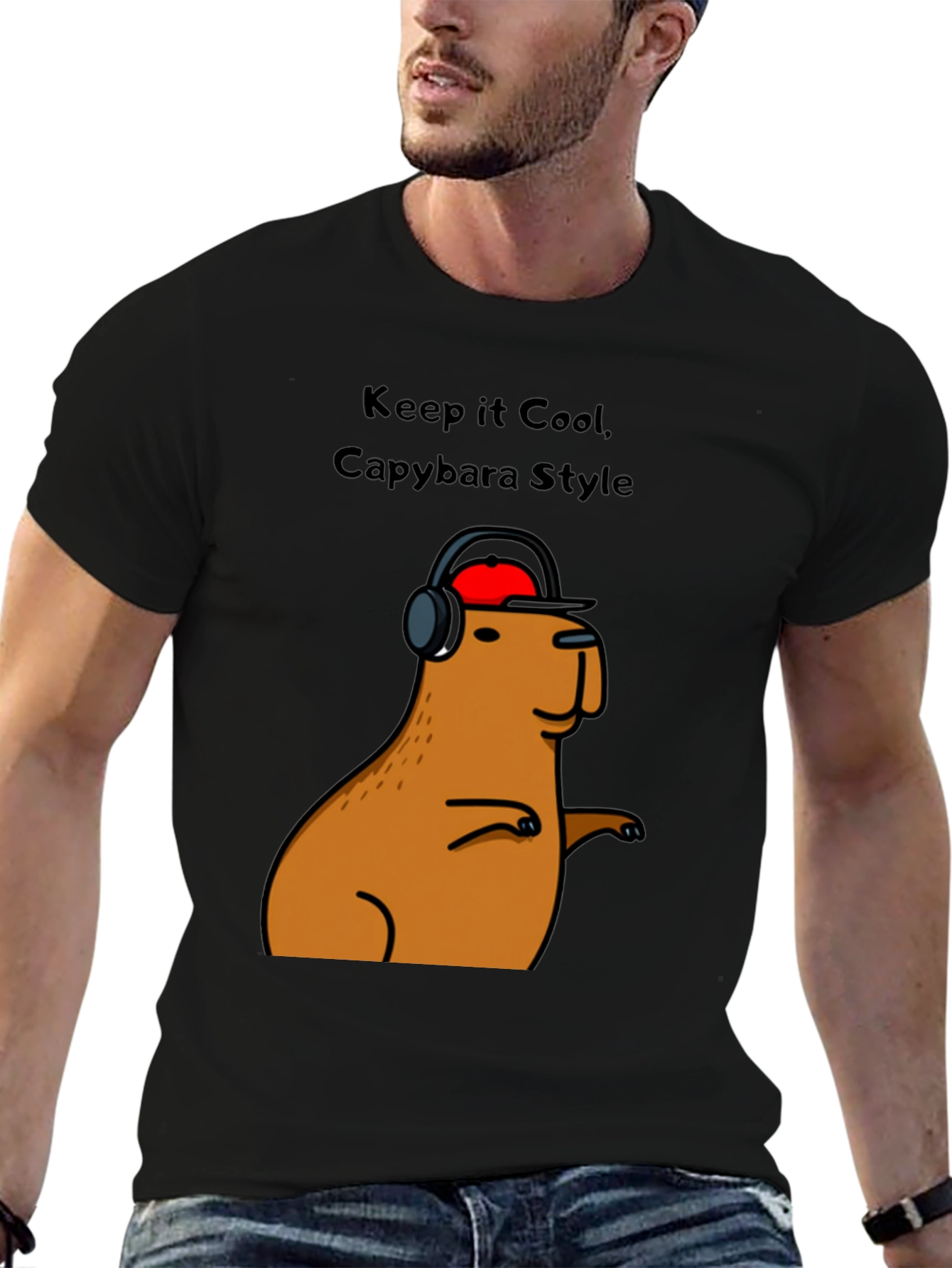 Cool Capybara Style Graphic Tee - Black