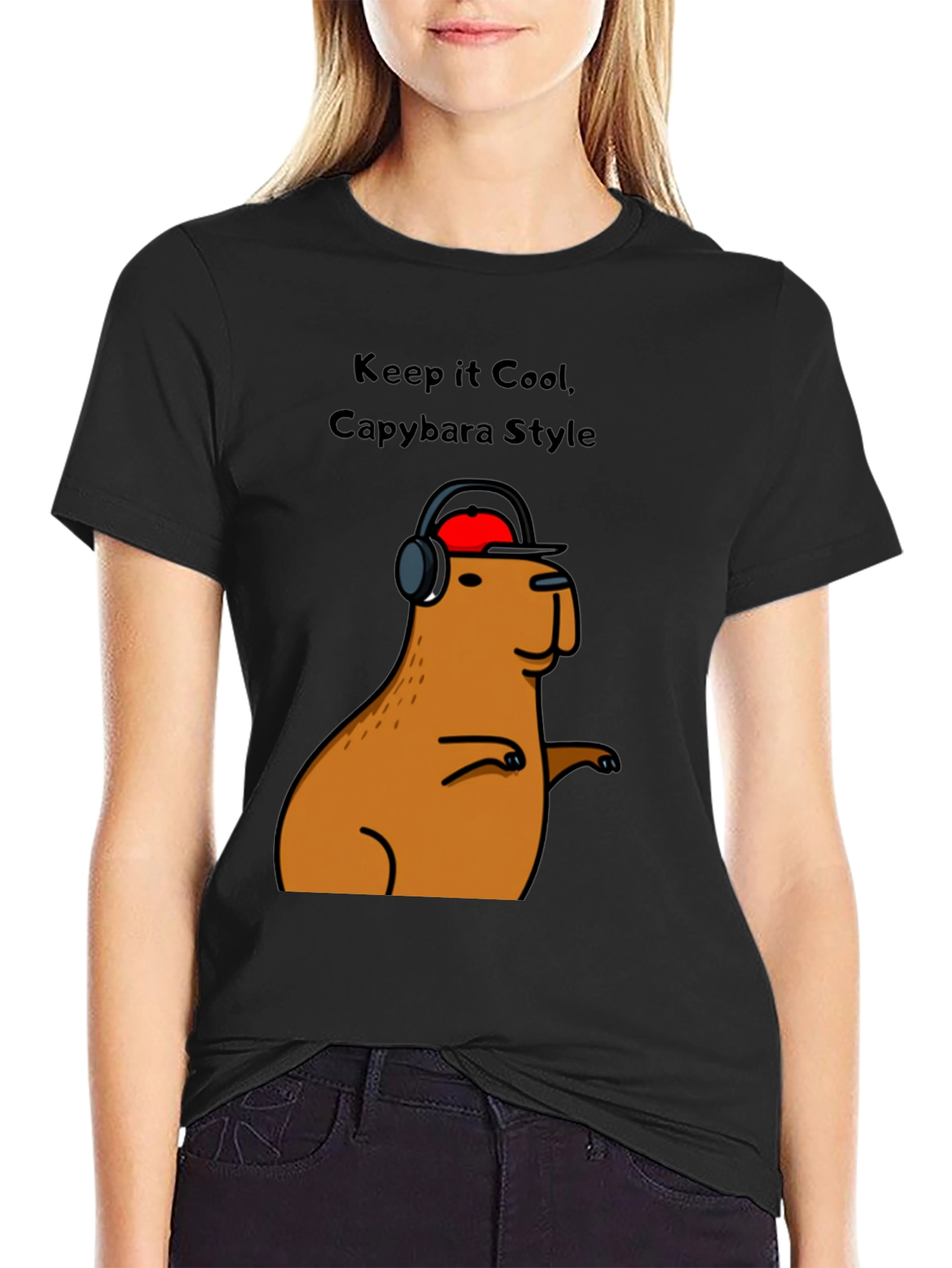 Cool Capybara Style Graphic Tee - Black