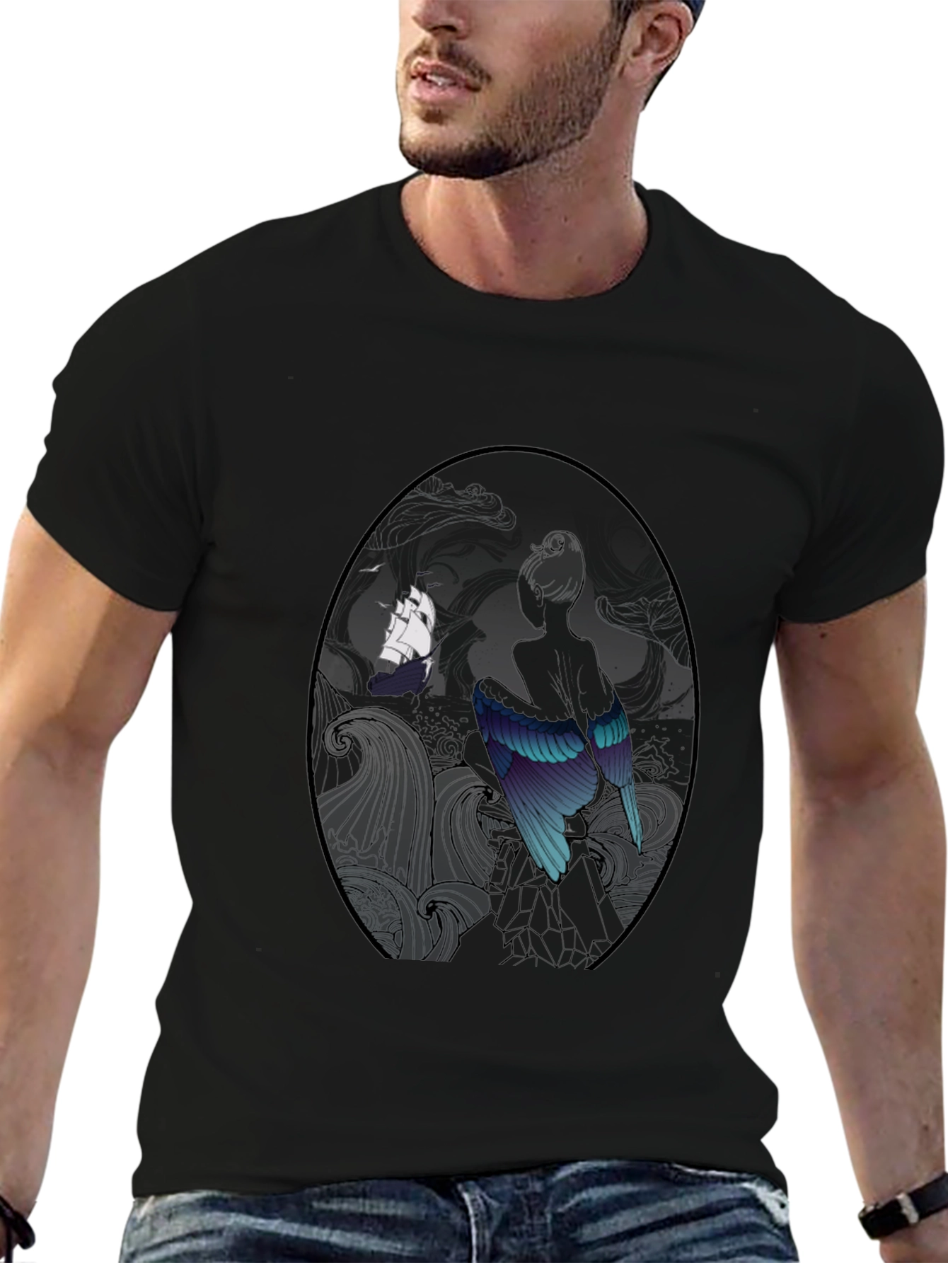Mystic Bird & Ship Black T-Shirt