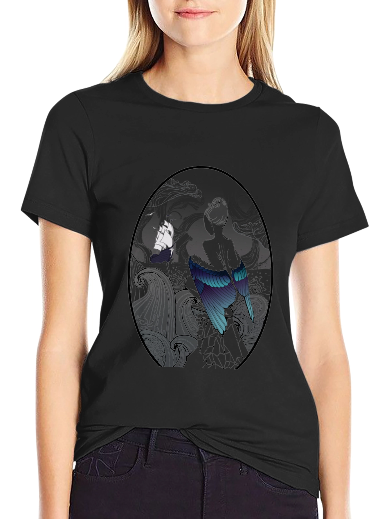 Mystic Bird & Ship Black T-Shirt
