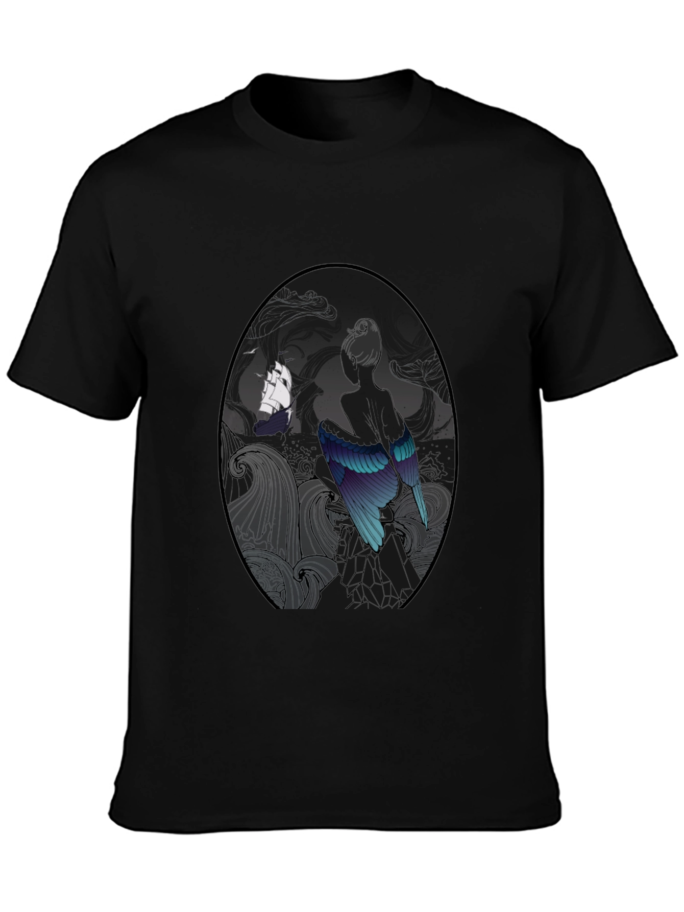 Mystic Bird & Ship Black T-Shirt