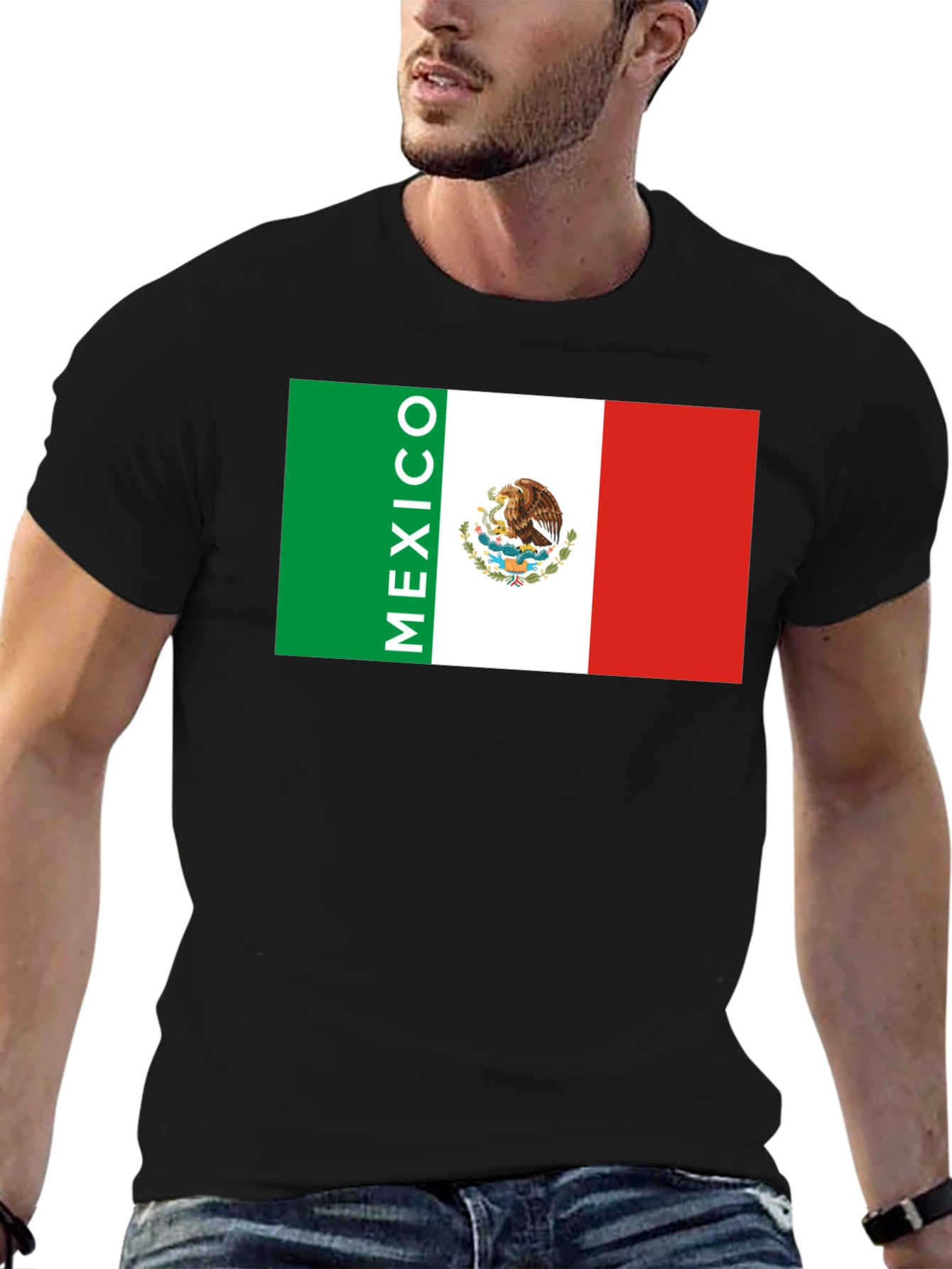 Mexico Flag Graphic Print Black T-Shirt