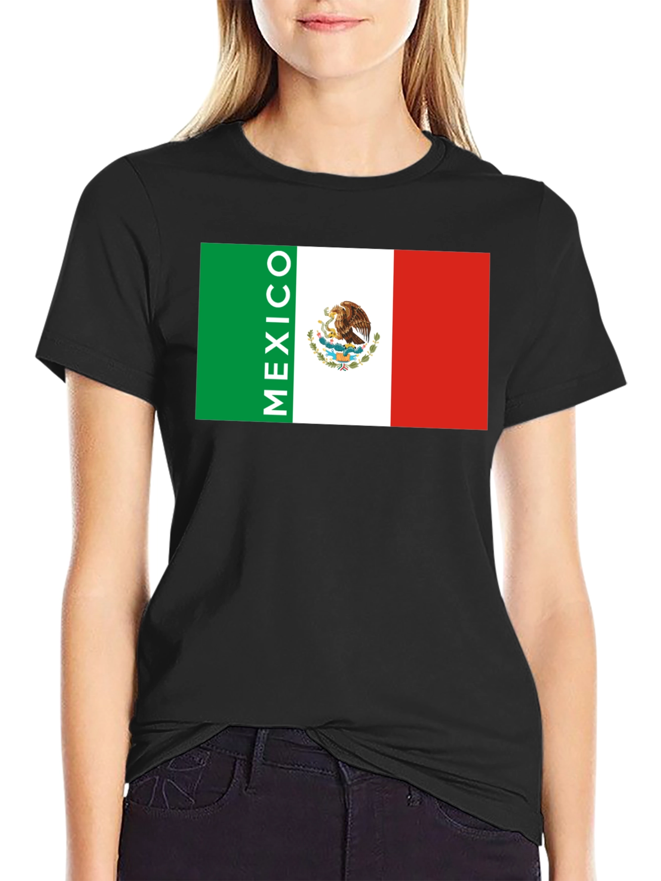 Mexico Flag Graphic Print Black T-Shirt