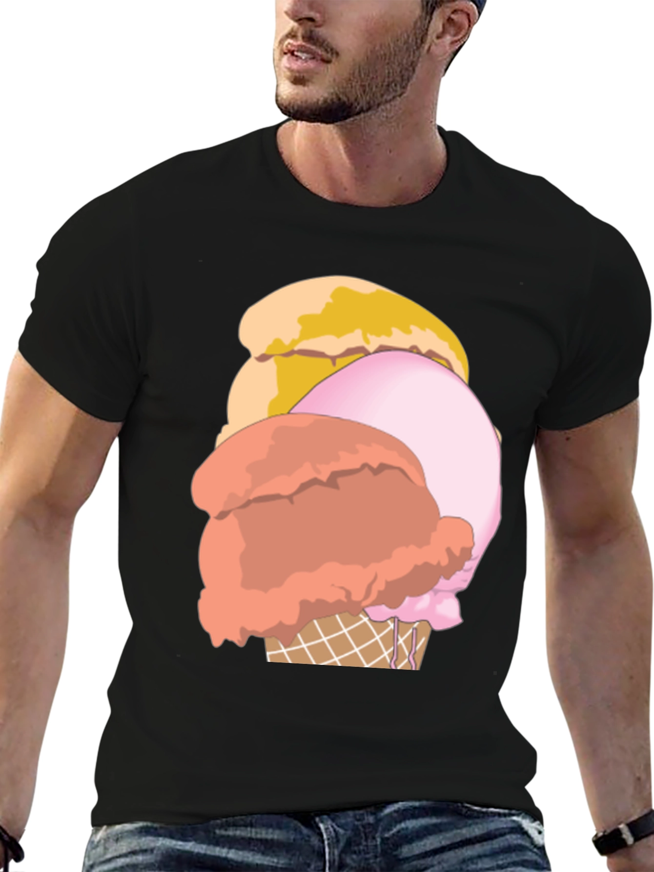 Ice Cream Graphic Tee - Casual Black T-Shirt