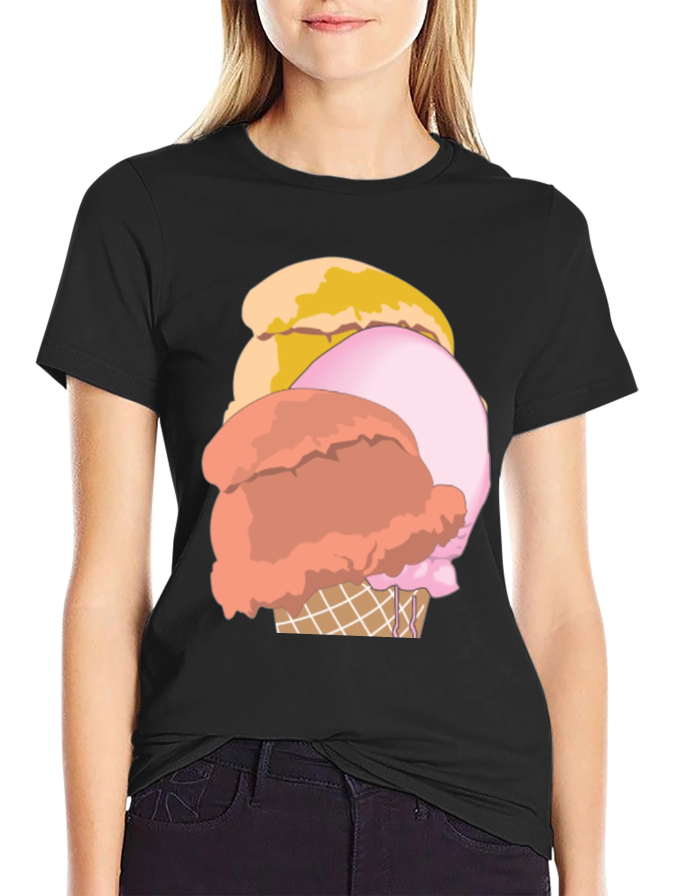 Ice Cream Graphic Tee - Casual Black T-Shirt