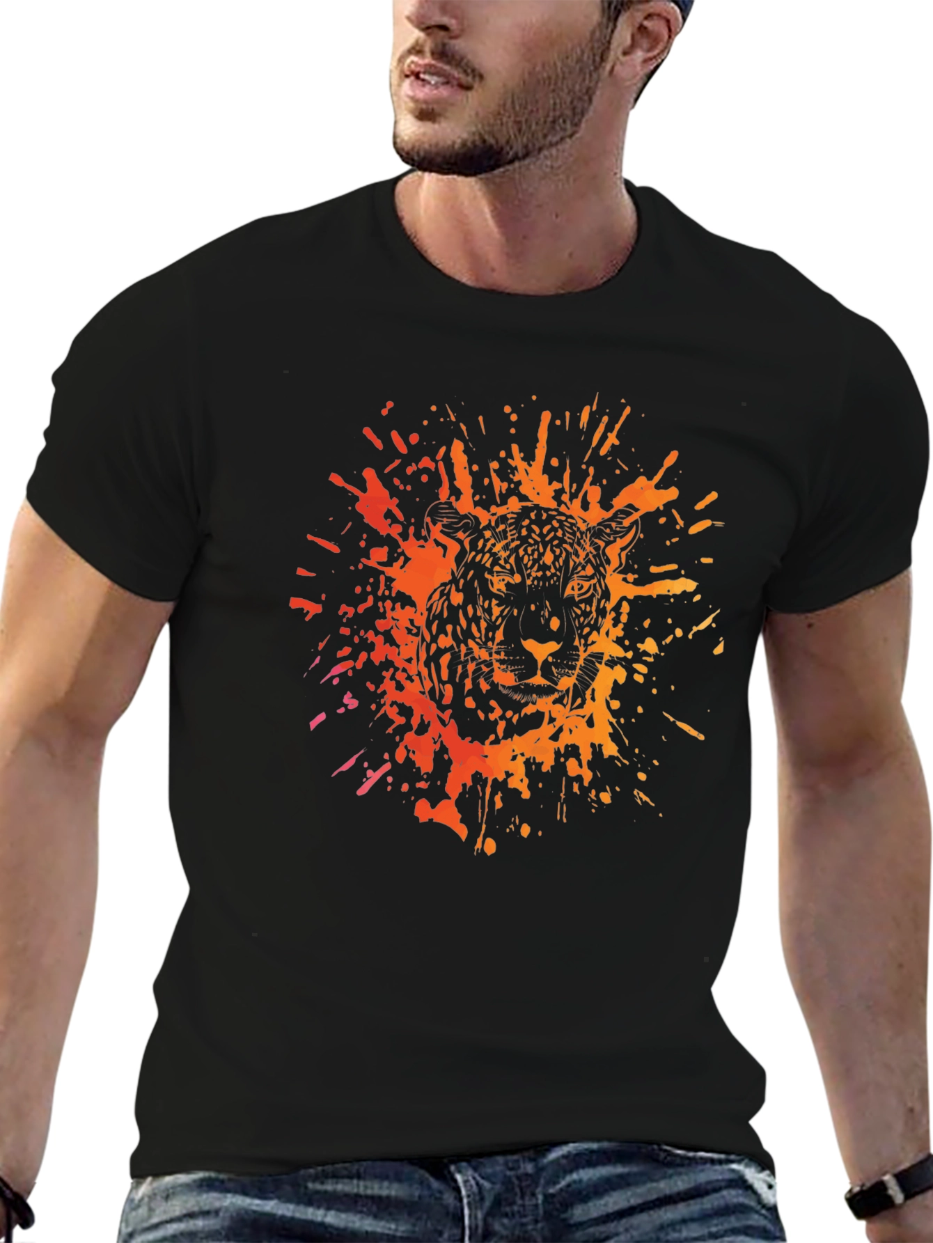 Jaguar Splatter Graphic Black T-Shirt