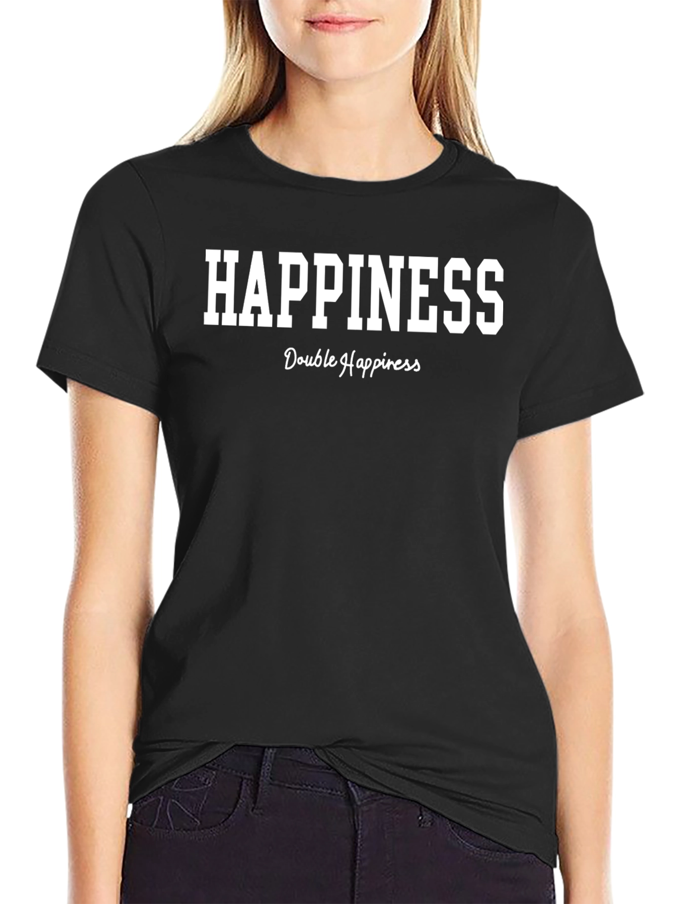 Happiness Graphic Print Crew Neck T-Shirt