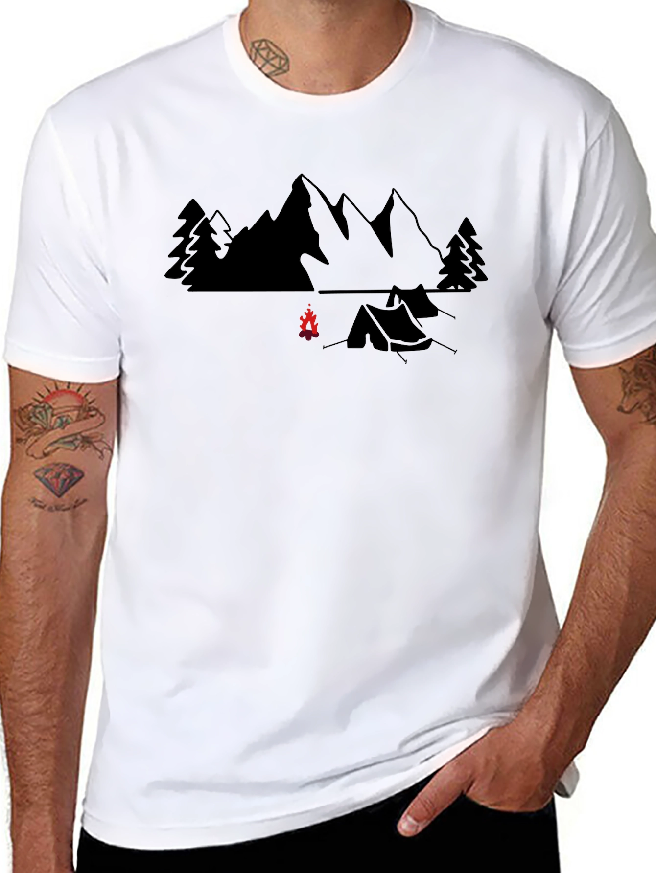 Camping Adventure T-Shirt - Mountain Campfire Design