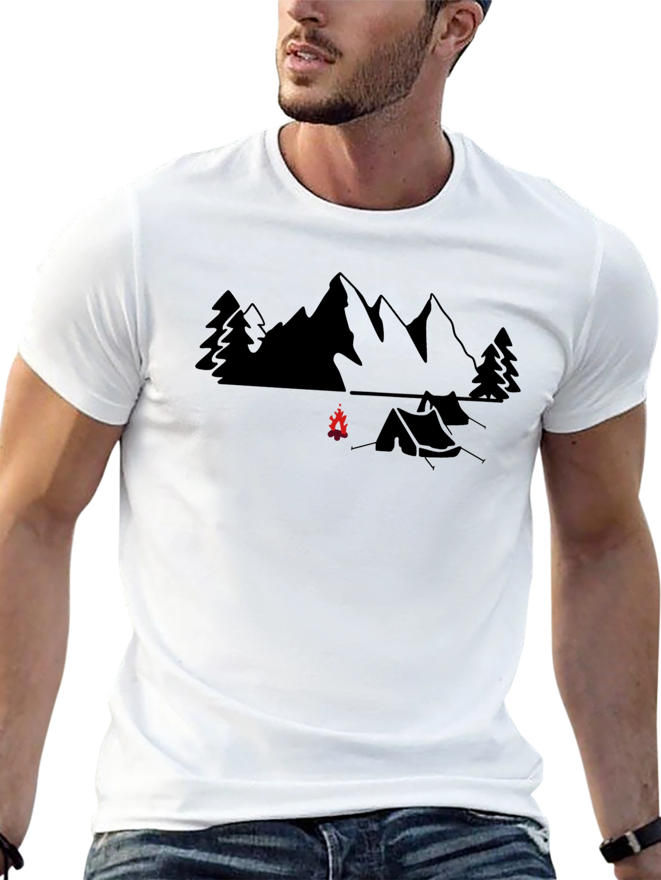 Camping Adventure T-Shirt - Mountain Campfire Design