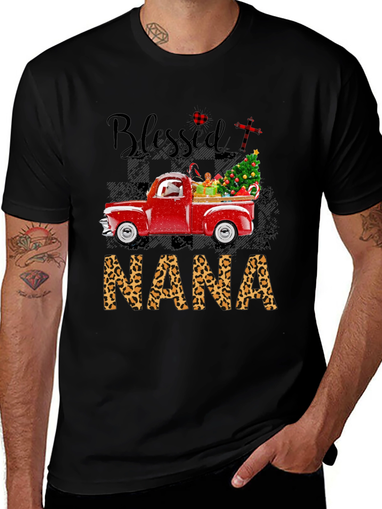 Blessed Nana Leopard Print Christmas Truck T-Shirt