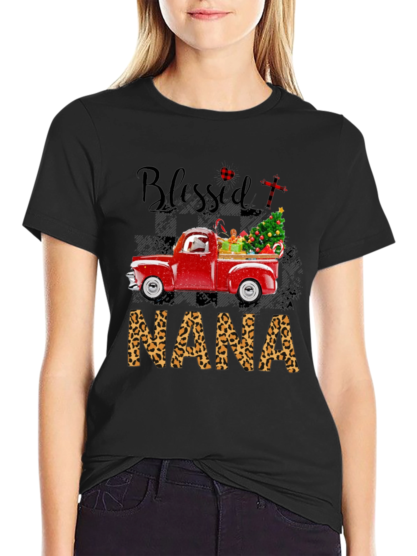 Blessed Nana Leopard Print Christmas Truck T-Shirt