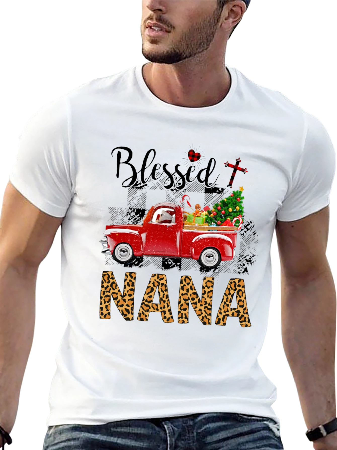 Blessed Nana Leopard Print Christmas Truck T-Shirt