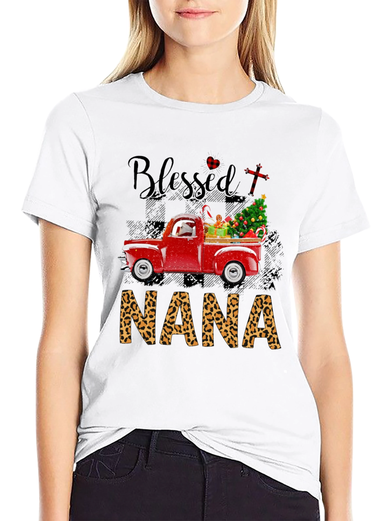 Blessed Nana Leopard Print Christmas Truck T-Shirt