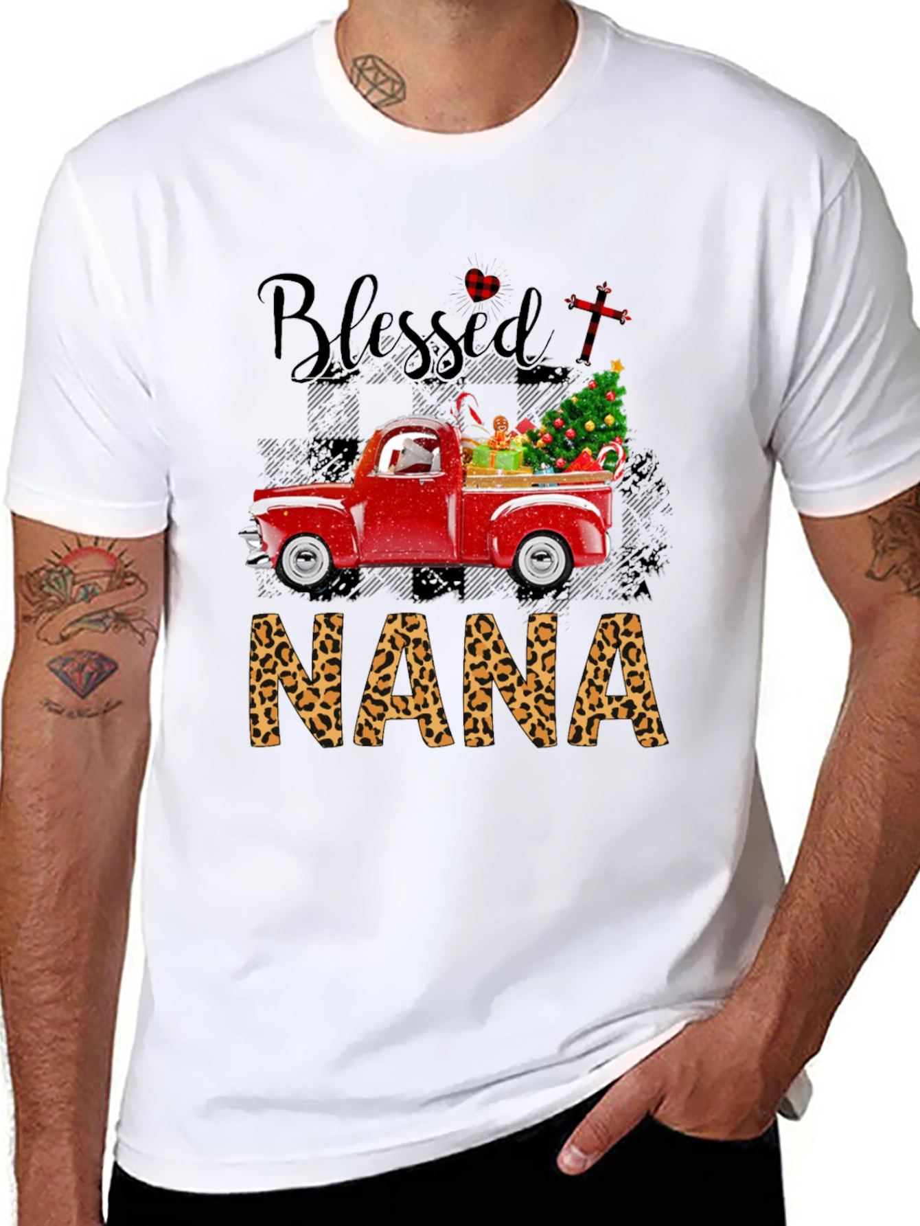 Blessed Nana Leopard Print Christmas Truck T-Shirt
