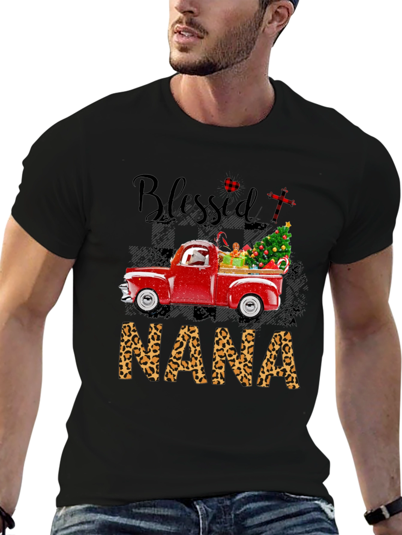 Blessed Nana Leopard Print Christmas Truck T-Shirt
