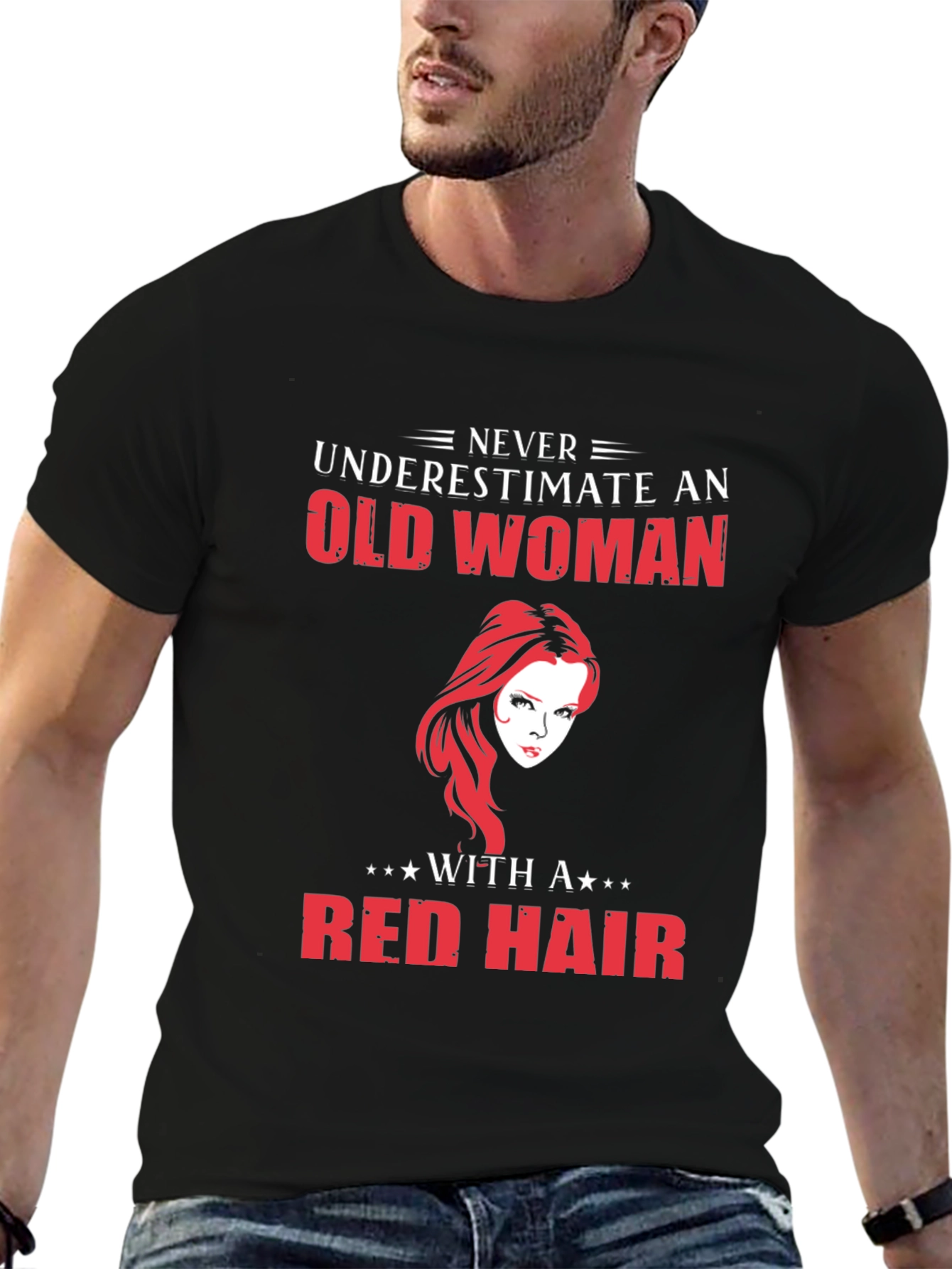 Never Underestimate Old Woman Red Hair T-Shirt