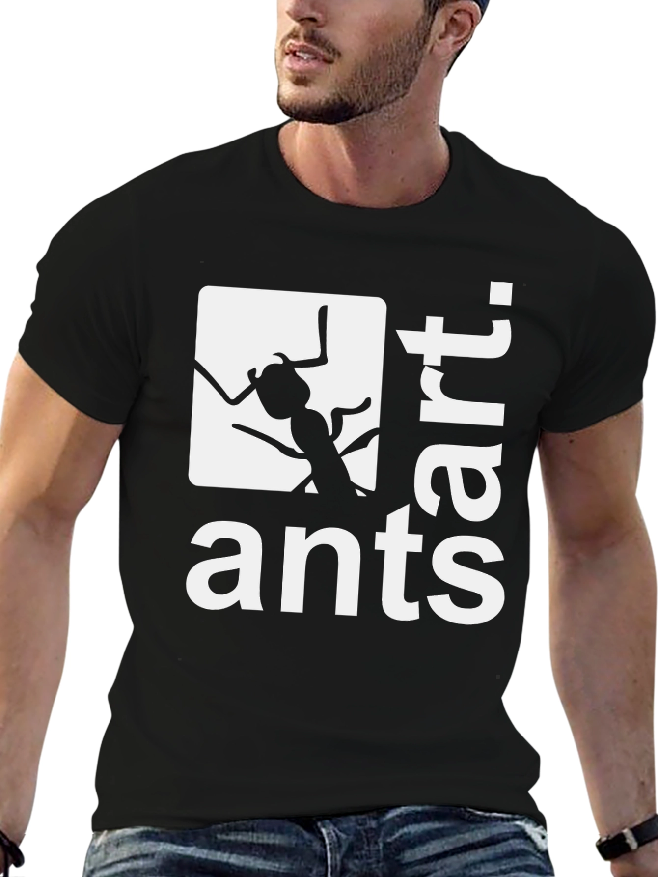 Ants Art Graphic Tee - Stylish Black Cotton T-Shirt