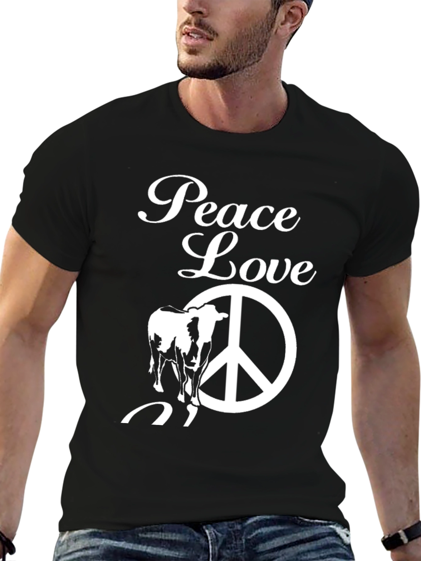 Peace Love Cow T-Shirt - Black Graphic Tee