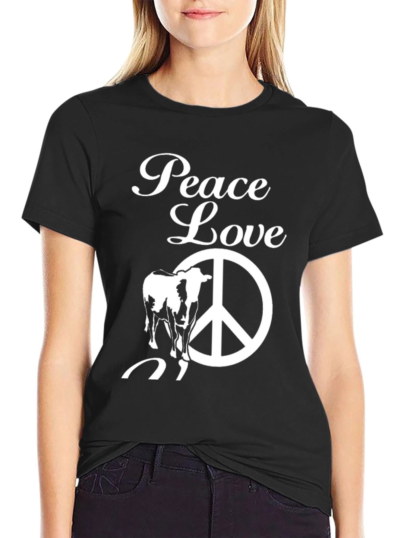 Peace Love Cow T-Shirt - Black Graphic Tee