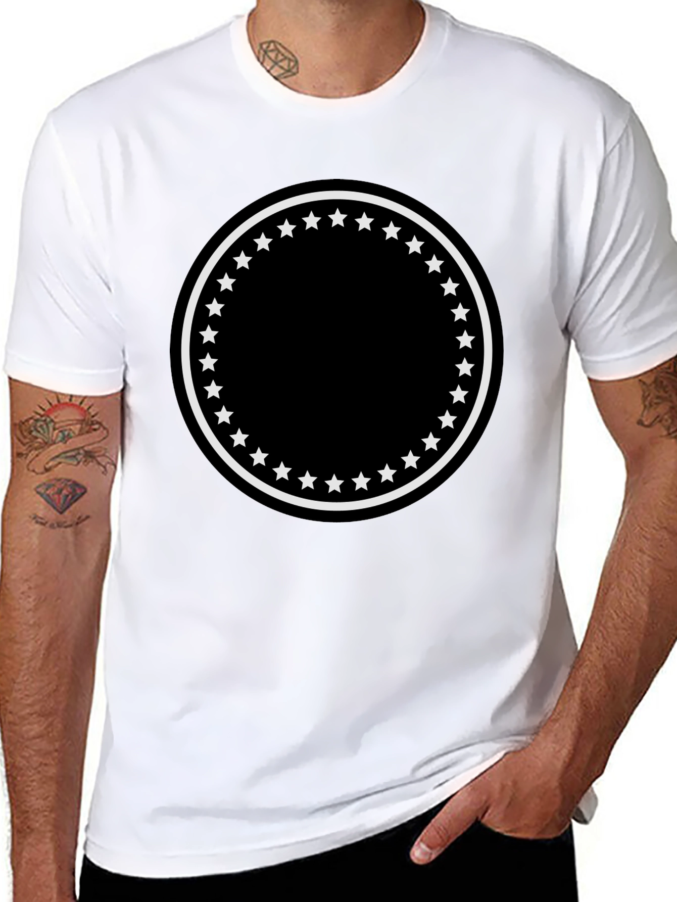 Mens Black T-Shirt with Star Circle Design