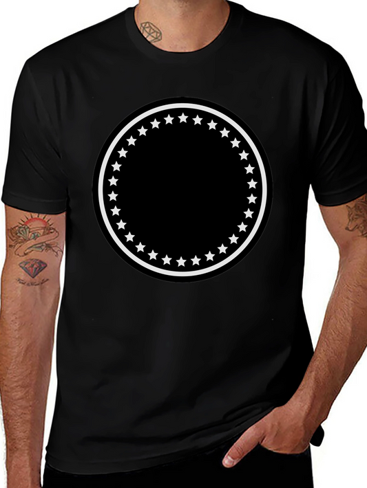 Mens Black T-Shirt with Star Circle Design