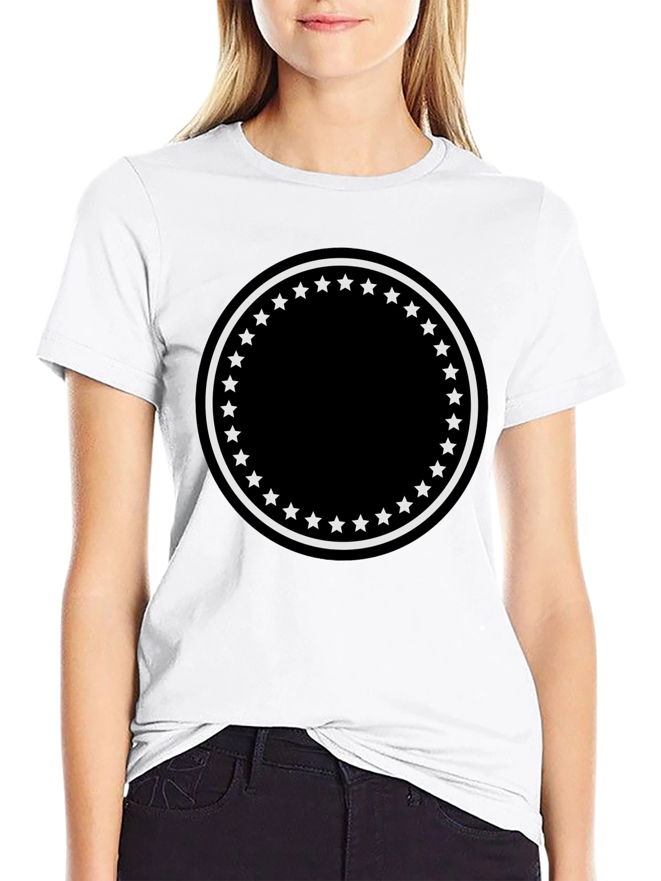 Mens Black T-Shirt with Star Circle Design
